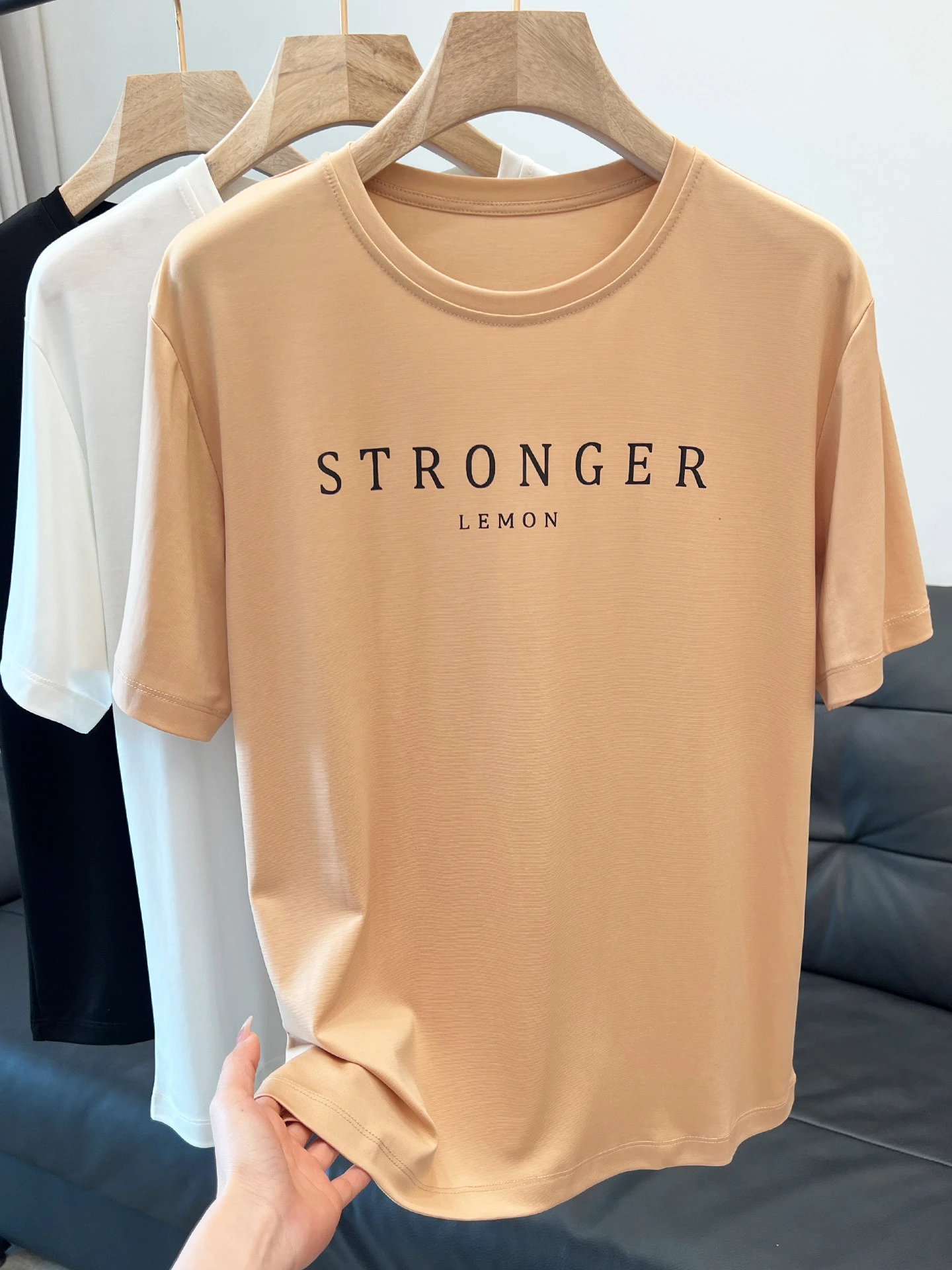 Women Letter Print Soft Modal T-shirt Round Neck Slim Basic Short Sleeve Tops 2026 Summer Casual Tees
