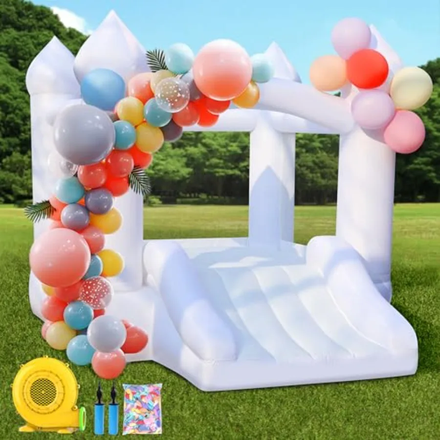 

Белый надувной батут: портативный надувной батут с воздуходувкой для использования в помещении и на улице, для дней рождения, свадеб - маленький батут