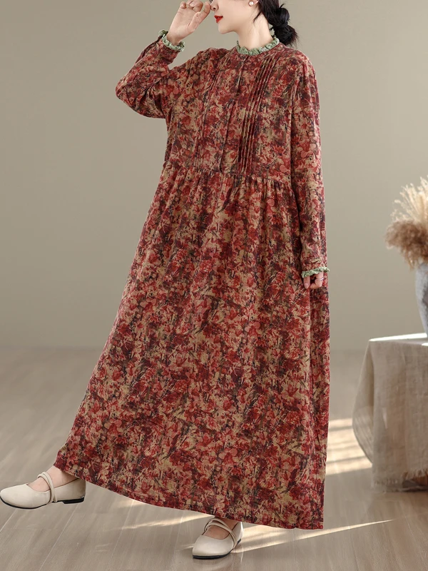 Retro primavera floreale cotone lino lungo Sve al ginocchio Dr Ele gonna ampia a trapezio a vita alta stampata Dr per le donne