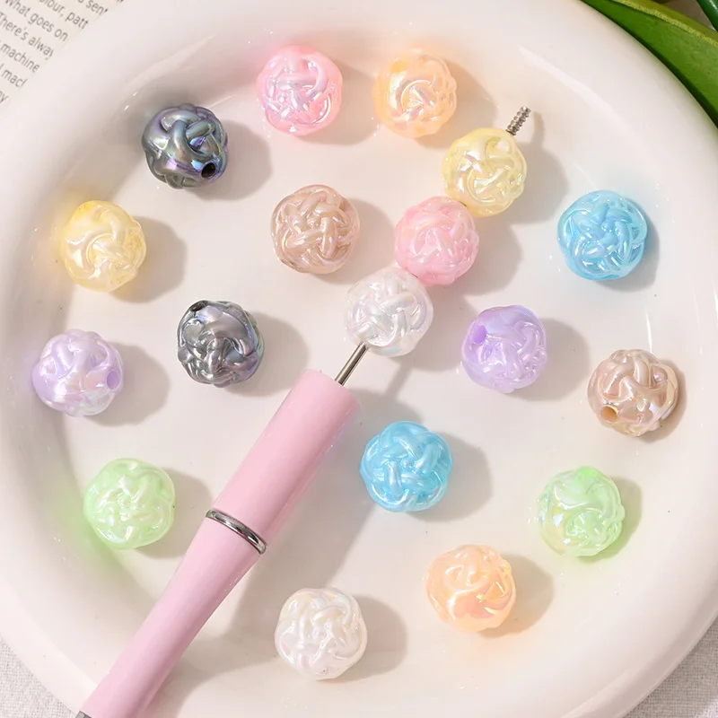 10Pcs Acrylic Yarn Ball Beads, Through Hole Loose Beads for DIY Phone Chain, Pen, Keychain Pendant Jewelry Making Accessories view 3