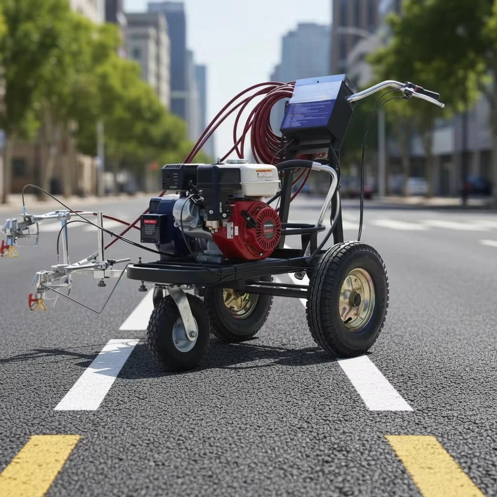 Hand-pushed Road Line Paint Machine, High Pressure Airless Cold Paint Sprayer, Crosswalk Line Marker, Construction Equipment