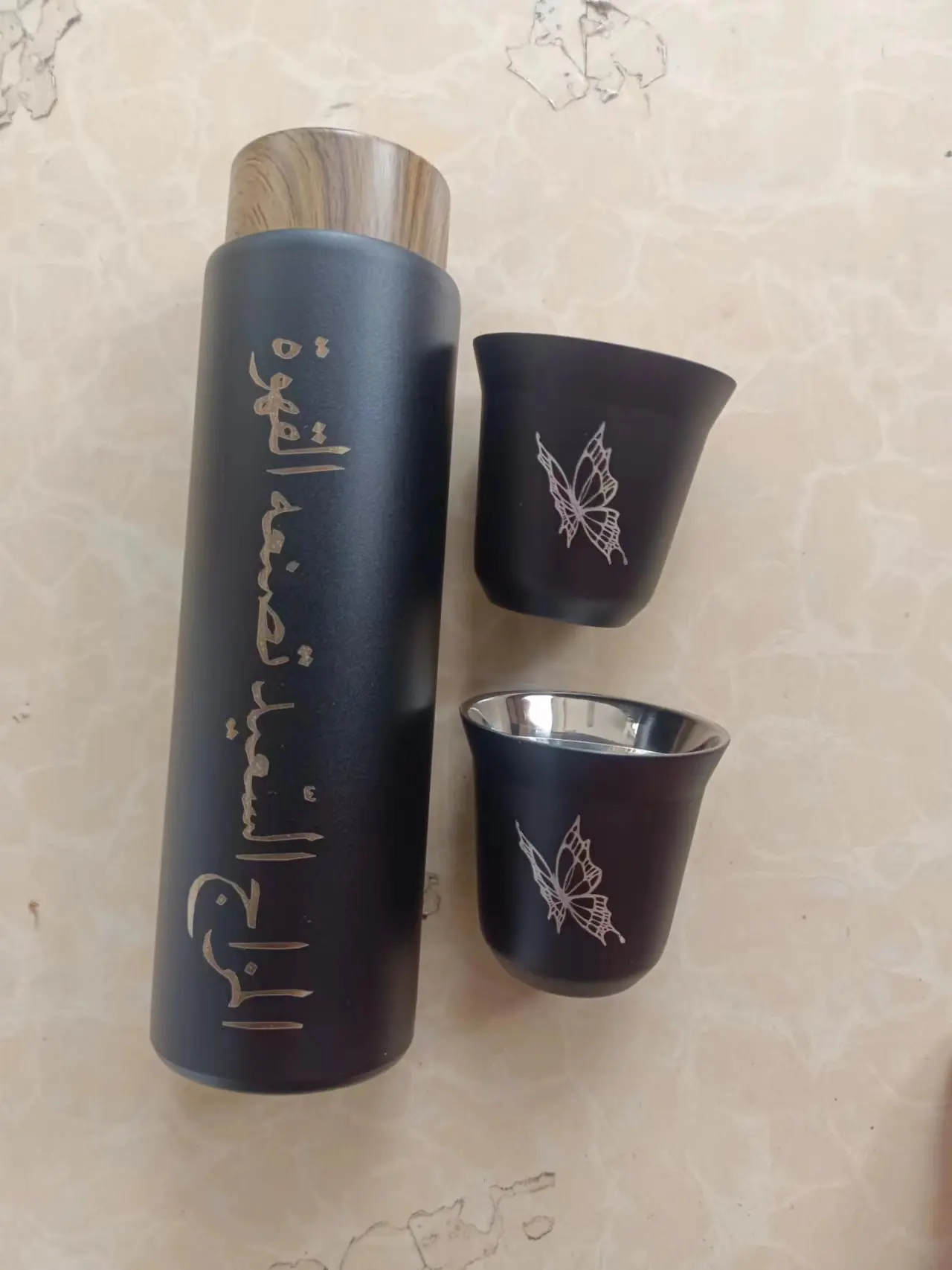 Customized Tea Set with the Name in Arabic Script, Saudi Coffee Set, Party Birthday, 500ml Thermos, 80ml Cup, Newest