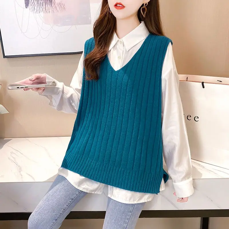 

Sweaters Vest Women Korean Style Sleeveless Vintage Knitting College All-match New Pure Lady Clothing Basic Retro Pullover H98