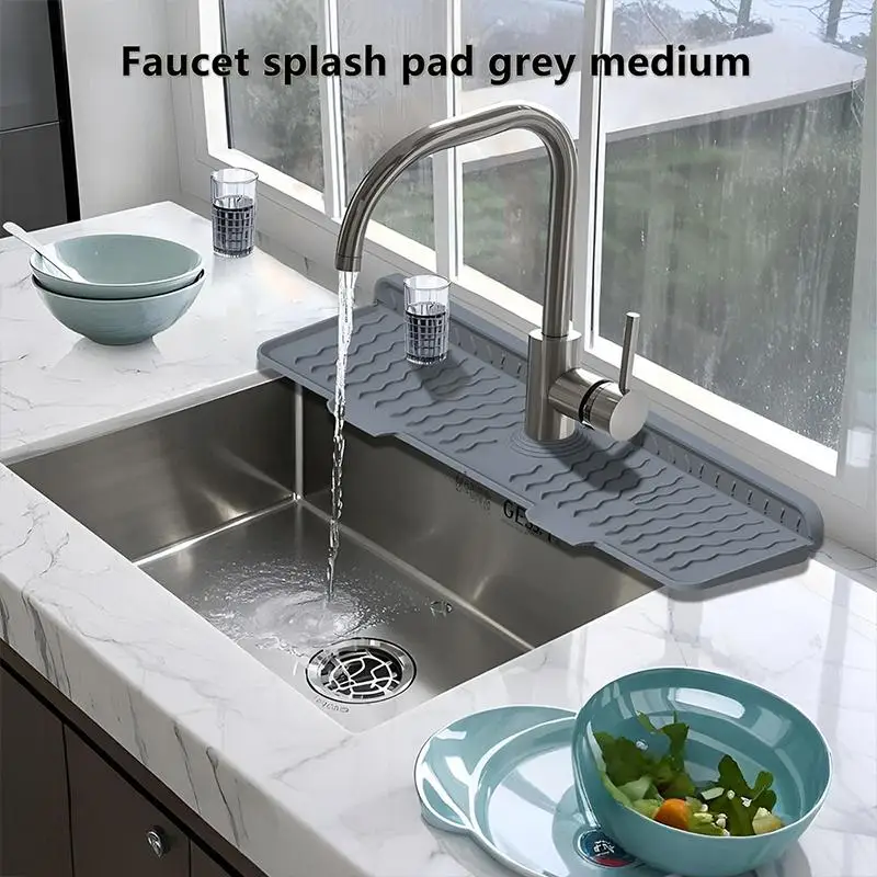 【HG】Kitchen Sink Splash Guard Faucet Mat Splash Catcher Handle Drip Catcher Tray Multipurpose For Kitchen Dish Drying Mats
