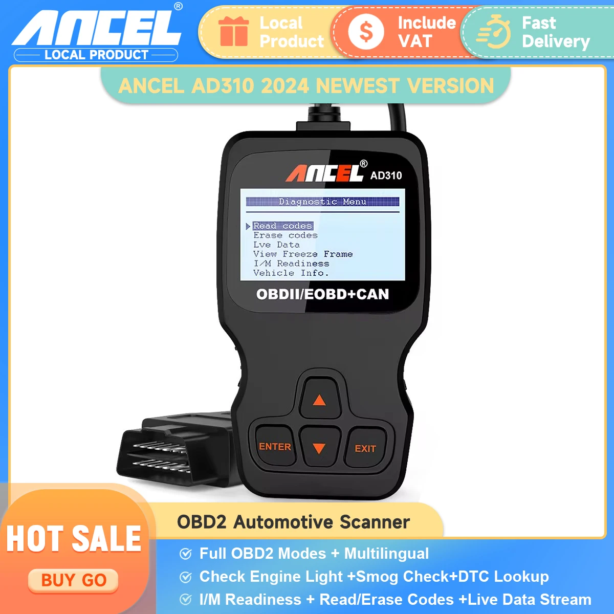 Ancel AD310 OBD2 Code Reader OBD 2 Automotive Scanner OBD2 Engine Scanner Check Engine Auto OBD ll Tools