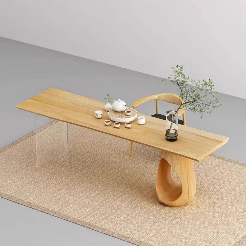 Acrylic suspended log rectangular tea table Japanese ash wood long table coffee table