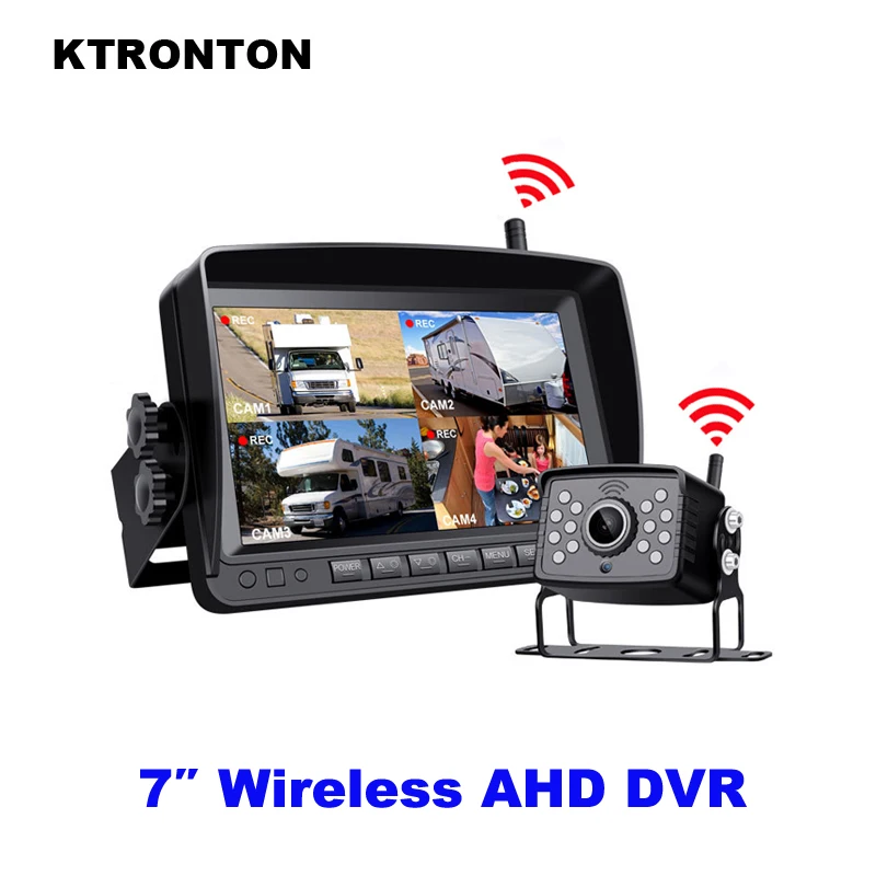 

AHD Wireless 7 Inch IPS Car DVR Recorder Monitor 4 CH Vehicle Reverse IR Night Vision Rear View Camera for Bus Truck RV Van