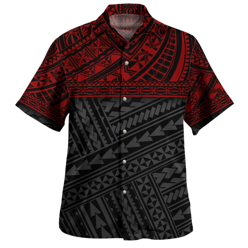 Trendy Colorful Hawaiian Shirts For Men Polynesian 3d Printed Blouse Tops Casual Street Short Sleeves Loose Lapel Button Shirt