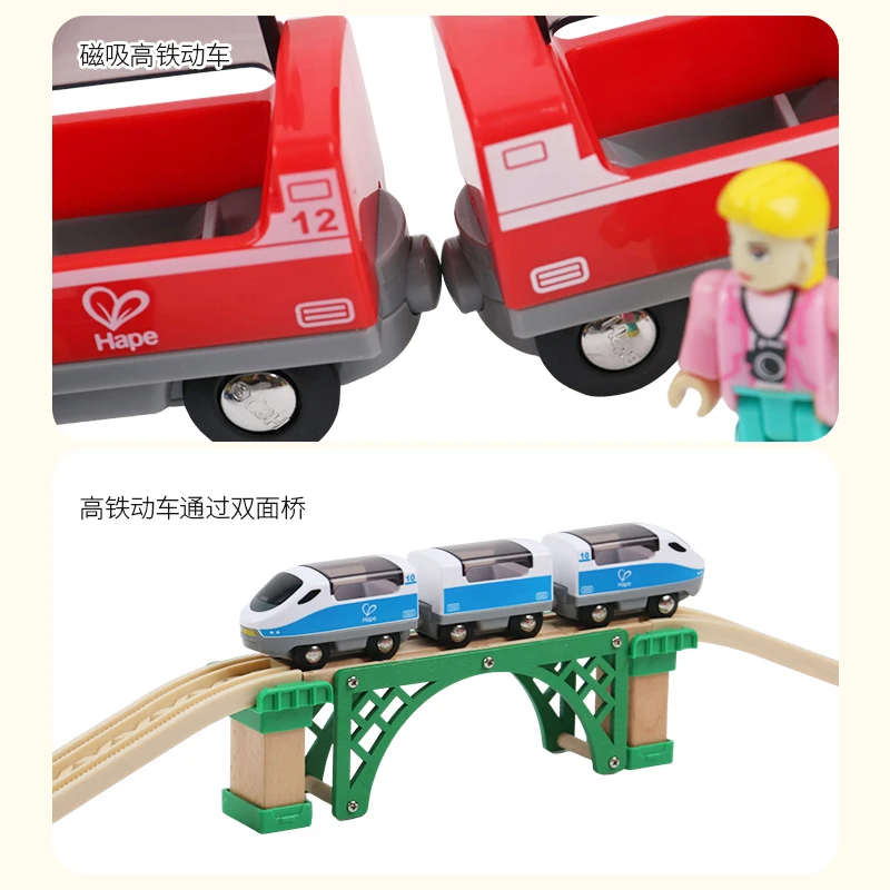 Treno di trasporto combinato ferroviario ad alta velocità Set rosso e blu compatibile con pista di legno giocattolo magnetico elettrico Boy B031