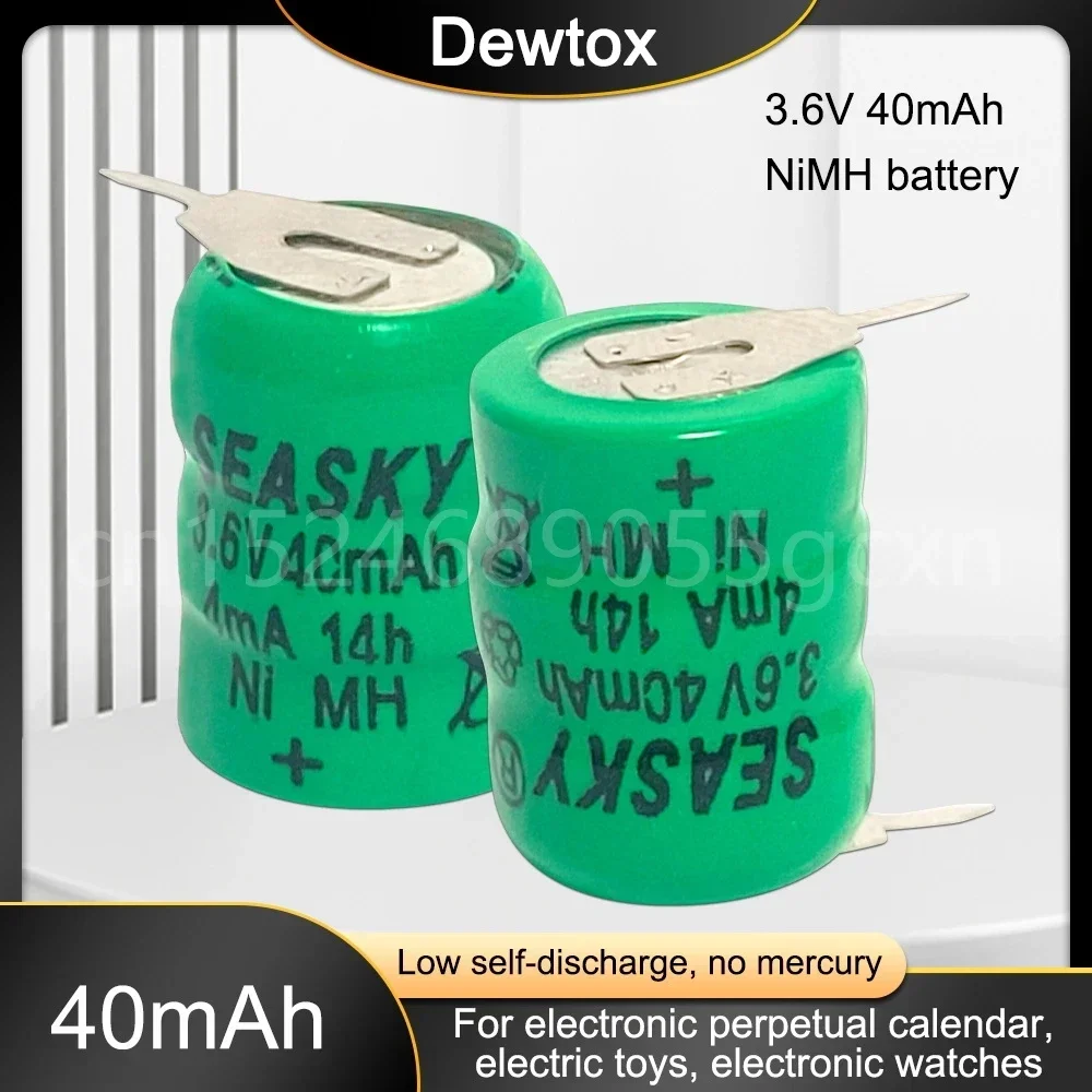 แบตเตอรี่ Ni-MH ชาร์จได้3.6V 40mAh พร้อมหมุดบัดกรีสำหรับนาฬิกาพลังงานแสงอาทิตย์ปฏิทินไฟ LED มิเตอร์ของเล่น