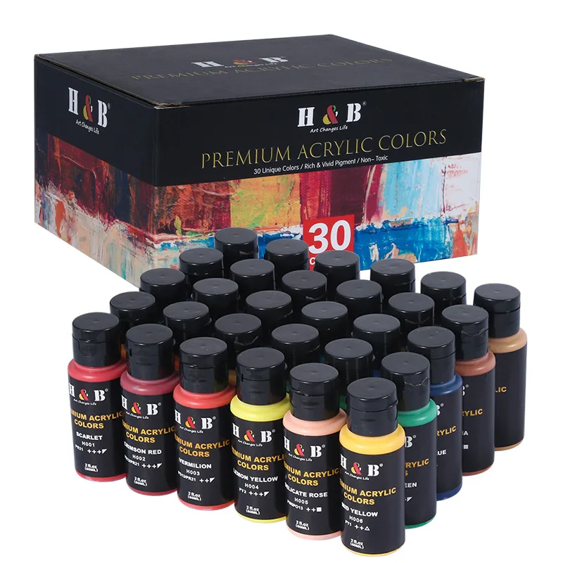 30 Colors 60ml Bottle Acrylic Paint Set Waterproof Non‑Toxic Art Pigment for Stone Canvas Wood DIY Painting Craft Supplies