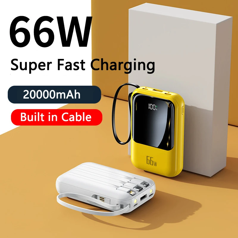 

66W Super Fast Charge Power Bank Mini Size Portable Charger Poverbank 20000mAh Powerbank with LED Digital Display Backup Battery