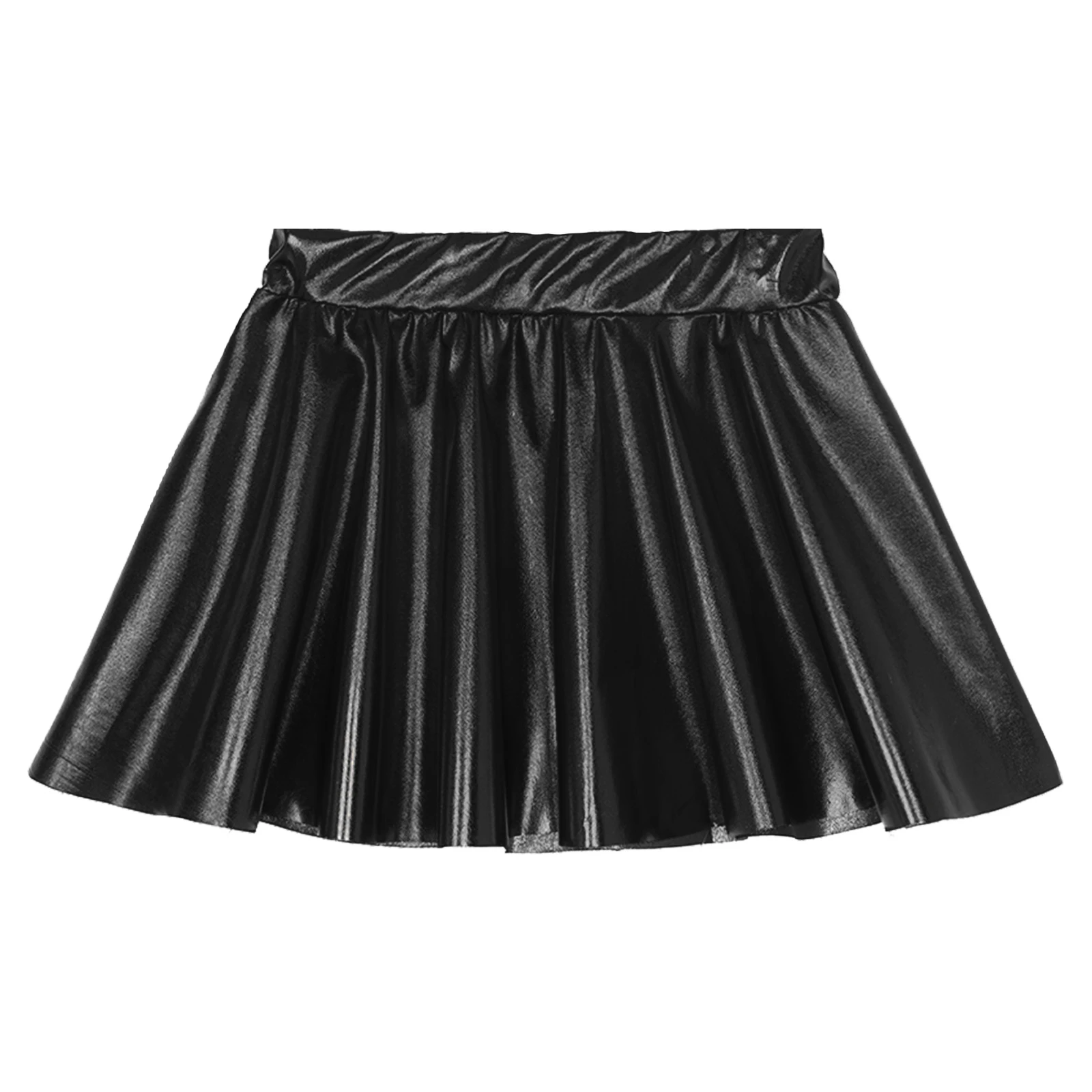 Girls Shiny Metallic Pleated Dance Skirt Skating Athletic Jazz Dance Performance Costume Elastic Waistband Tutu Party Dancewear