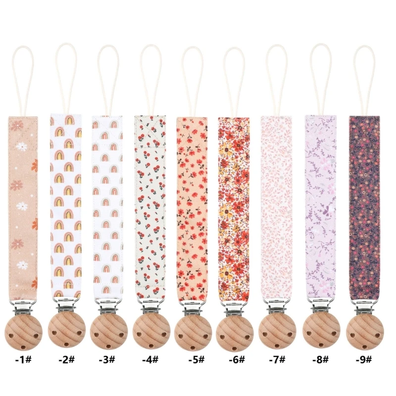 Baby Teether Chain Flowers Pattern Newborns Pacifier Clip Cotton & Plastic Baby Pacifier Hold Teething Clip for Baby