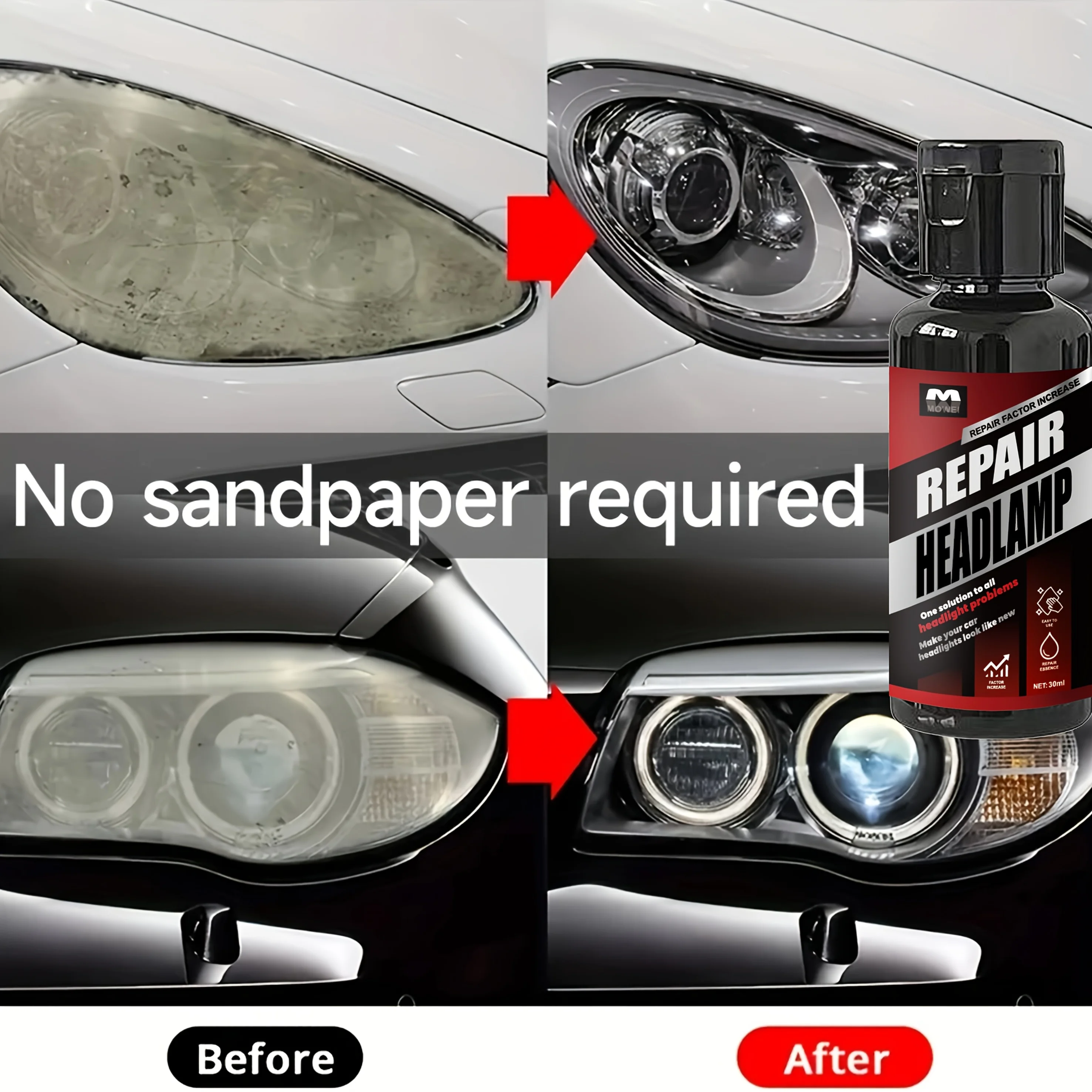Professional Grade Headlight Restoration Paste - Effortless Headlight Care Kit, Fixes Oxidized, Yellowed, and Cloudy Headlights
