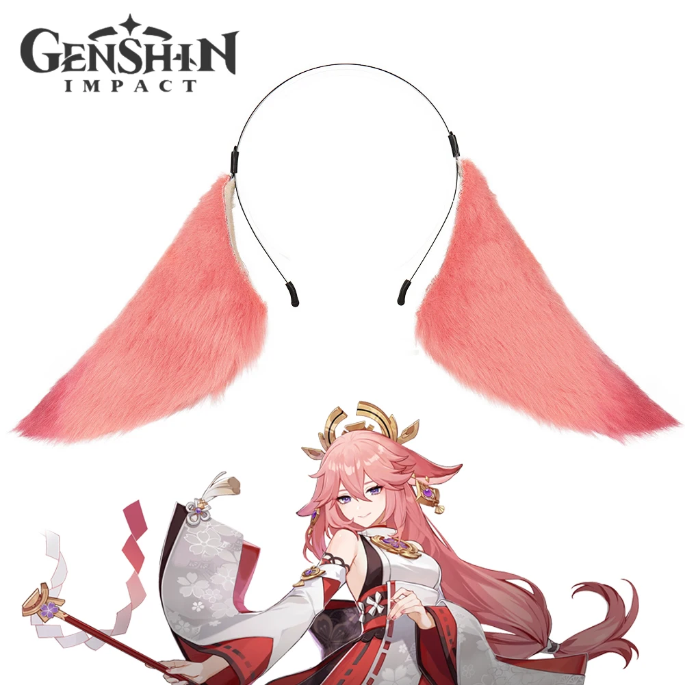 Genshin Impact Yae Miko Headband Cosplay Plush Fox Ears Hairpin Headwear Lolita Halloween Party Game Costumes Hair Accessories