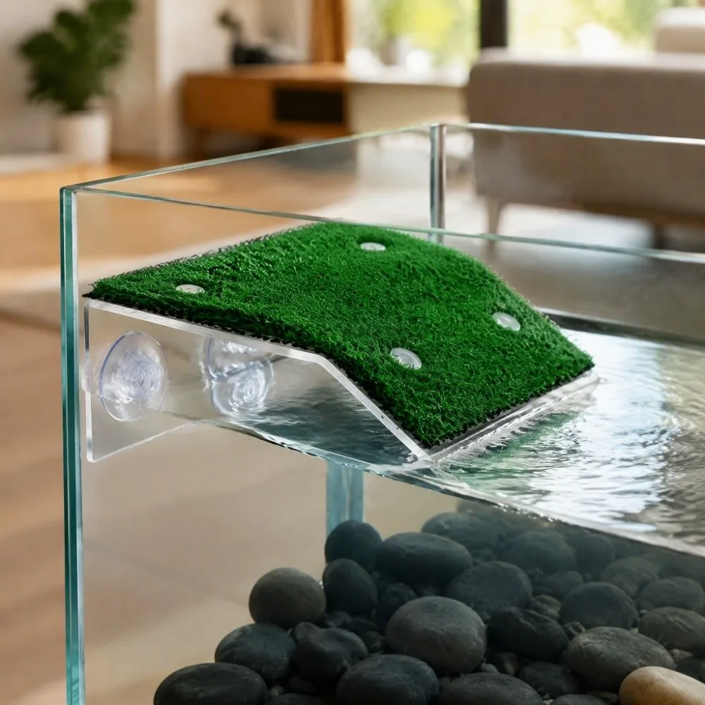 2pcs Green Turtle Basking Platform Suction Cup Artificial Plastic Plants Turtle Climbing Terrace Tortoise Resting Terrace