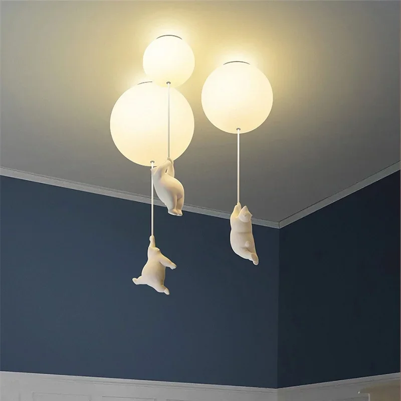 

Cartoon Polar Bear LED Ceiling Chandelier Light Creative Lighting Pendant Lamp for Family Theme Hotel Kid Children Bedroom Lamps