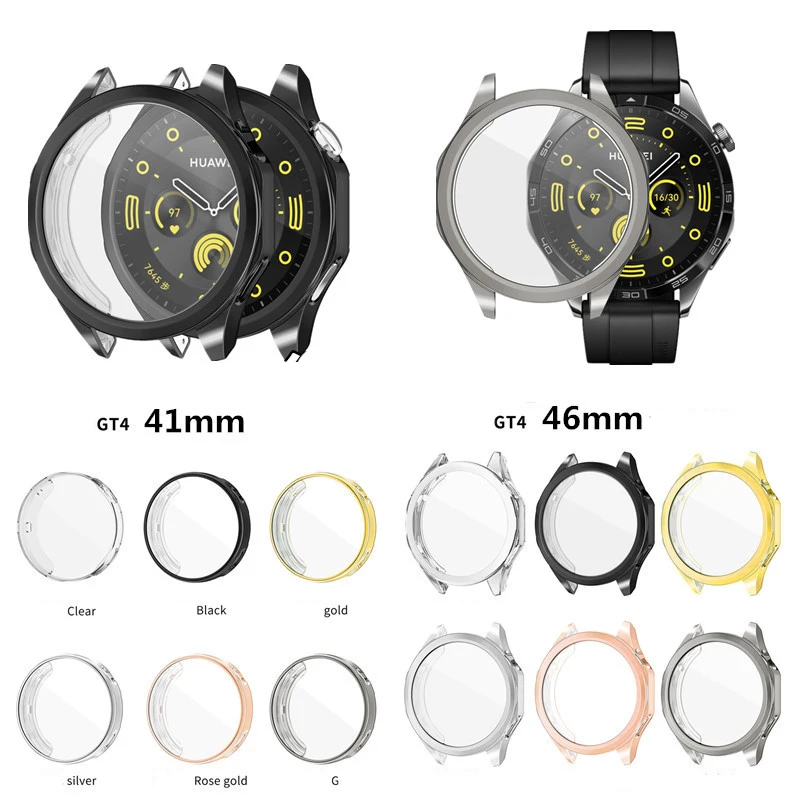 Full Protective Shell for Huawei Watch GT 4 46/41mm Smart Watch Protector Frame Soft Crystal Clear TPU Case for Huawei GT4 Cover