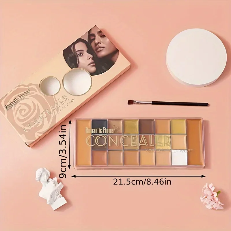 20-Color Earth Tone Eyeshadow Palette with Mini Brush Brightening Concealer Multi-Purpose Makeup Water-Blend Formula