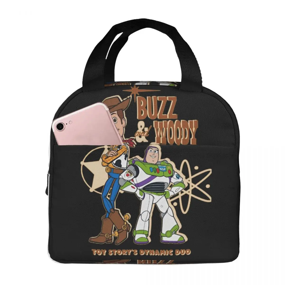 

Toy Story Woody Buzz Poster Lunch Bag Convenient Lunch Box Office Graphic Cooler Bag Vintage Oxford Tote Food Bags