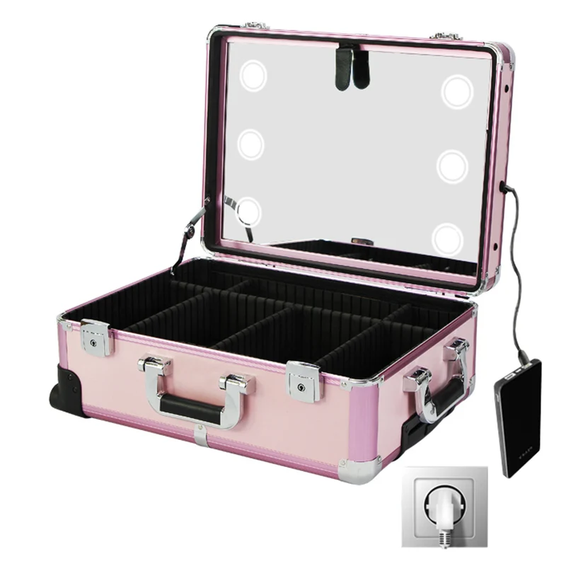 makeup case is perfect for professional artists who are always on the go comes equipped with wheels and a built-in light