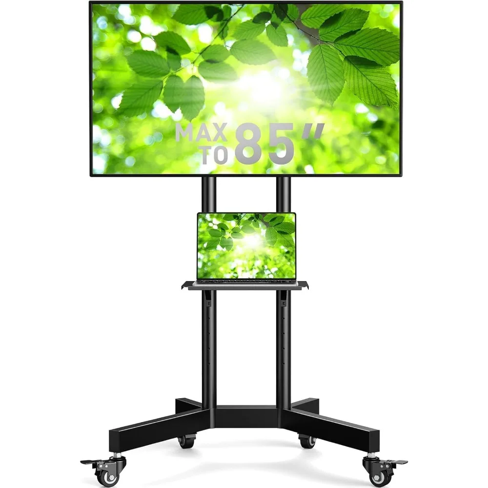 

Rolling TV Stand, Mobile TV Stand on Wheels for 32-85 Inch Screens up to 132 lbs, Height Adjustable Mobile TV Cart with Metal S