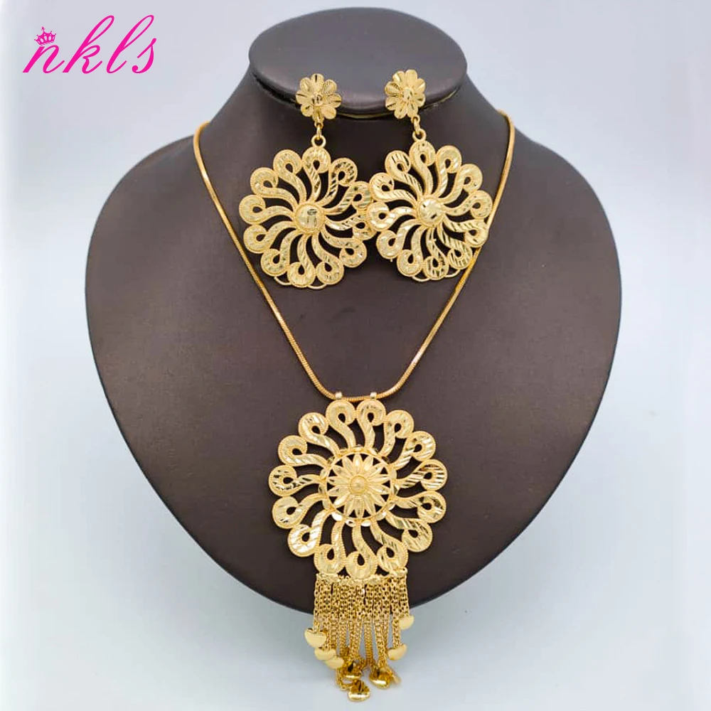 New Design Jewelry Set Gold Plated Necklace Drop Earrings Weddings Jewelry Sets For Women Party Bohemia Pendant  Accessory Gift