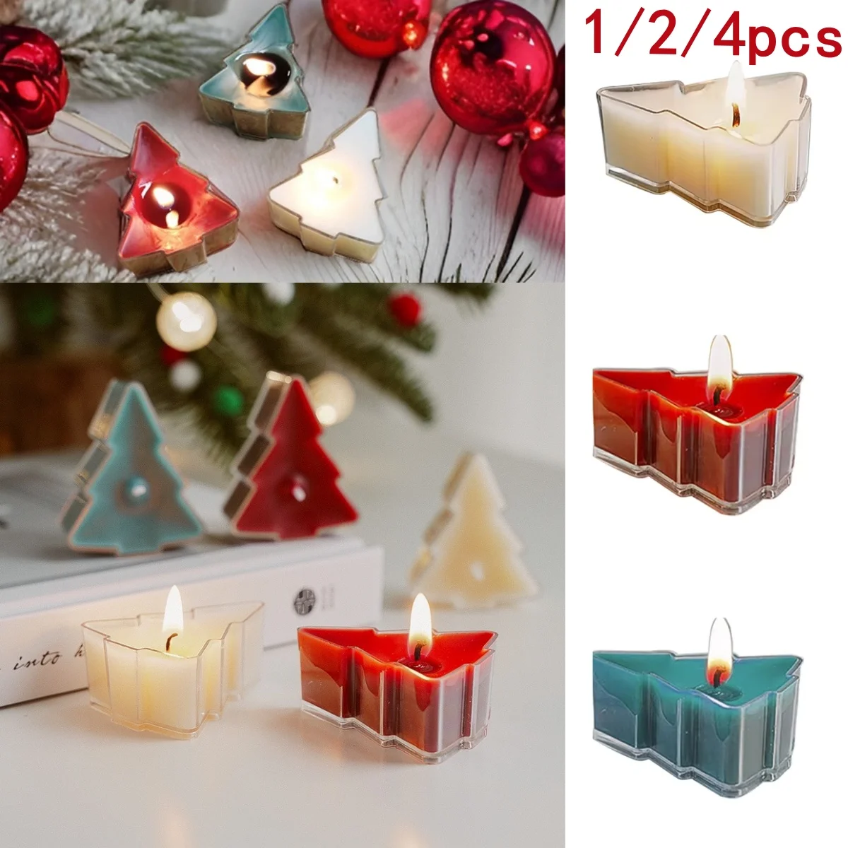 1/2/4Pcs Christmas Tree Shape Candle Small Scented Handmade Tea Lights Candles for Home Party Desktop Decor Xmas New Year Gifts