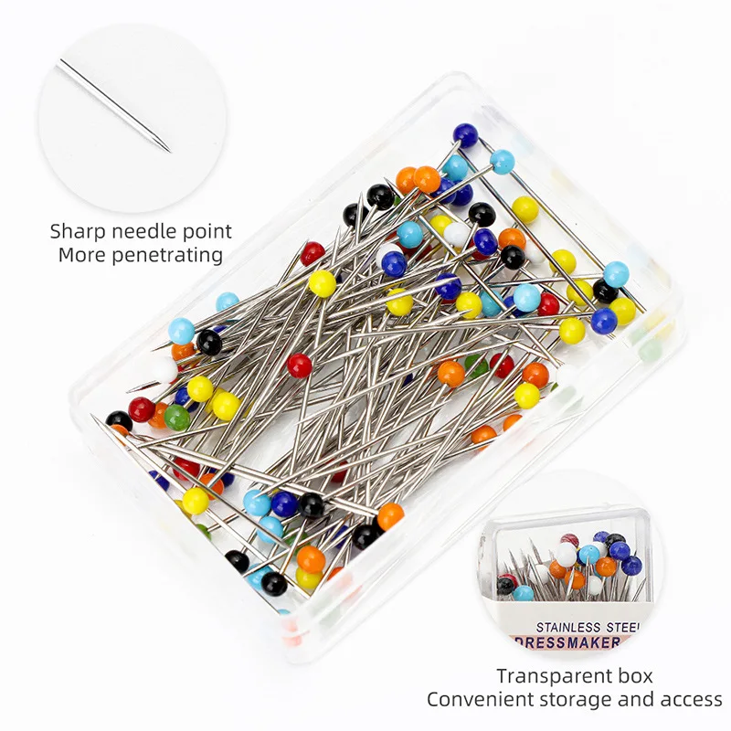 50/100Pcs Colorful Round Pearl Head Needles Stitch Straight Push Sewing Pins For Dressmaking DIY Sewing Tool Positioning 32mm