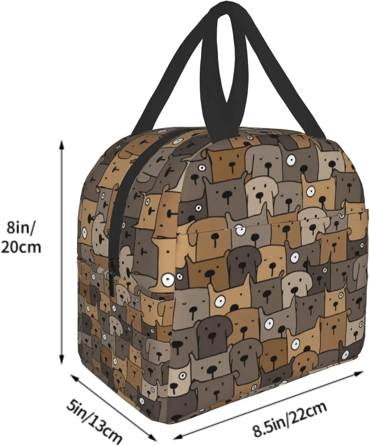 Sac à lunch marron étanche pour chien mignon, sac fourre-tout durable, sac isotherme isotherme pour femme, sac à main pour chiot, pique-nique, école, bureau, taille unique