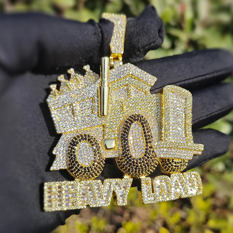 Hip Hop 3A+ CZ Stone Paved Bling Iced Out Heavy Load Truck Car Pendant Necklace for Men Club Rapper Jewelry Gold Silver Color