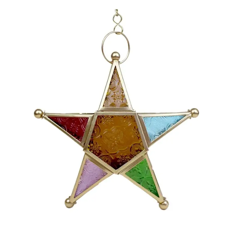 Hanging Candle Lantern,Moroccan Style Glass Five-Pointed Star Shaped Tealight-Holder For Wedding,Garden Yard, Gold Easy To Use