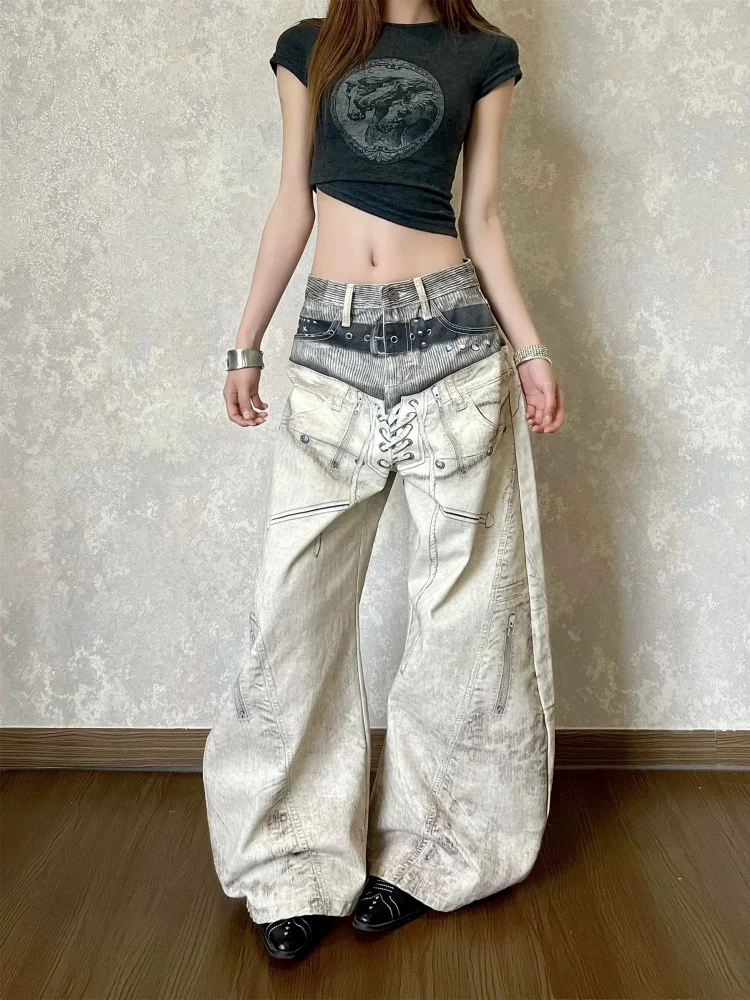 Women's Gothic Y2k Jeans Vintage Hiphop Grunge Boyfriend style 3D Print Jeans Pants Baggy Boyfriend  Wide Leg Denim Pants Summer