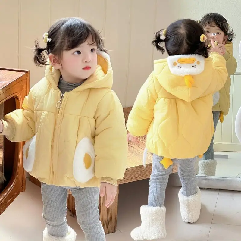 

Осенне-зимнее пальто Kawaii с хлопковой подкладкой для девочек, легкая теплая утепленная домашняя одежда на флисовой подкладке, милая стеганая куртка, детская одежда