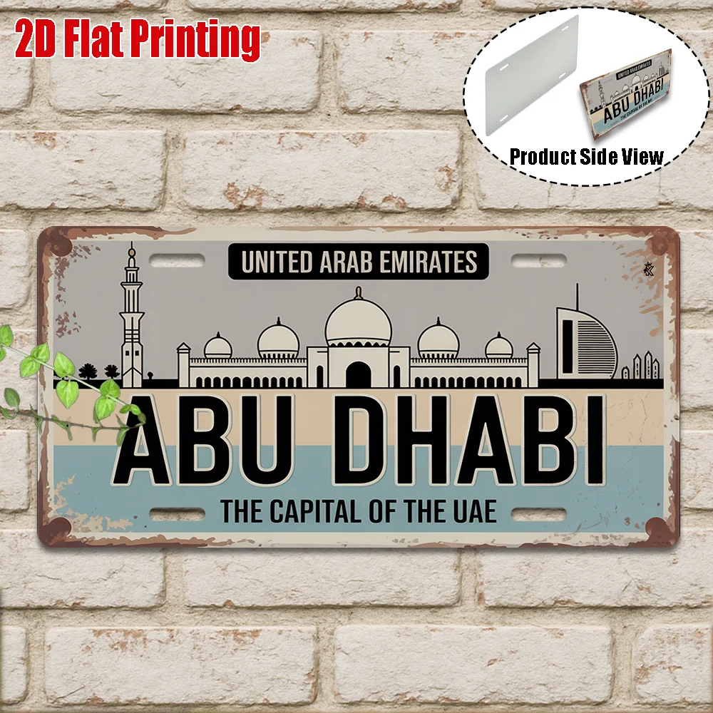 2D Flat Aluminum Abu Dhabi Imperial Capital 1pc Vintage Sign Wall Decor Retro Travel Outdoor Souvenir Plaque
