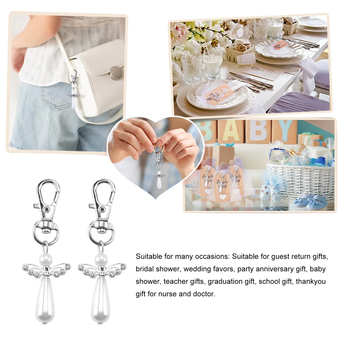 Angel Keychain Thank You Gift 20Pcs Thank You Gift Angel Keychains Wedding Favors Guardian Angel for Baby Shower Birthday Giveaw