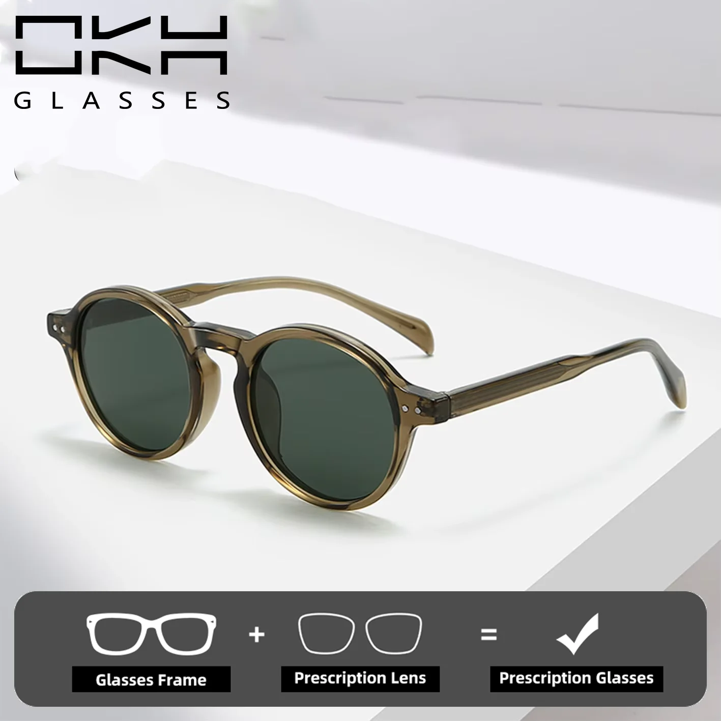 OKH Retro Vintage Round Polarized Sunglasses CP Pin Temple TR90 UV400 Shades Eyewear for Men Women Travel Driving Casual Use