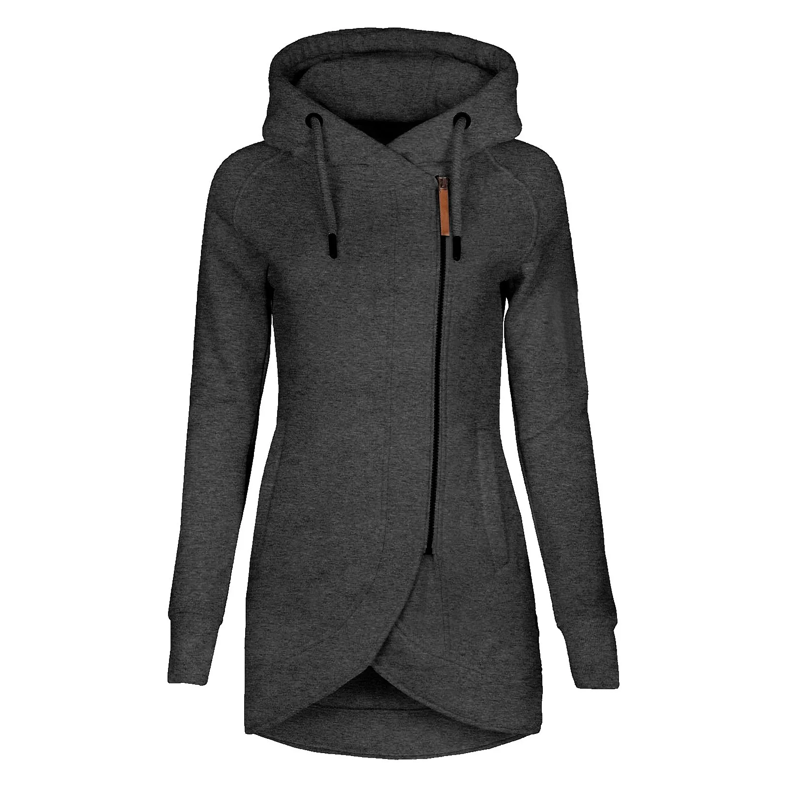 Women Solid Hooded Sweatshirt Pocket Split Hem Long Sleeve Zipper Top Hoodie Women Full Length Hoodies for Women