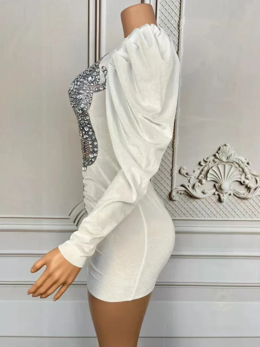 Короткое платье с блестящими стразами и длинным рукавом для женщин, сексуальное сетчатое бархатное вечернее платье для выпускного вечера, празднование дня рождения, одежда для фотосессии