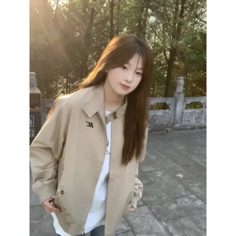 

American Retro Trend Fashion Solid Color Lapel Coat Loose Workwear Casual Long-sleeved Jacket Top