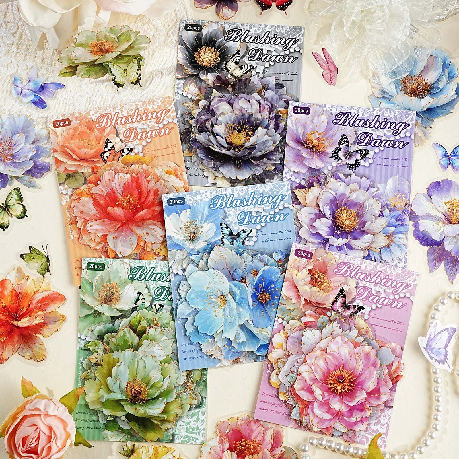 Etori Life Gilded Floral Series Classic Retro Plant and Flower Pattern Pet Sticker Pack for Laptops, Phone Stickers, Photo Albums, Desk Decoration Accessories, Scrapbooking Supplies, Stamp Albums, Gift Paper Bags, Vintage Parties, DIY Crafts, Student Stationery, Children's Stickers