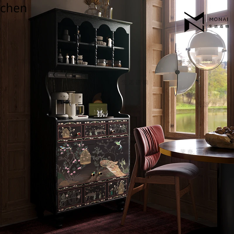 

HTT Chinese Style Solid Wood Sideboard Living Room Sofa Tea Cabinet Living Room Sofa Side Wine Cabinet Storage Cabinet