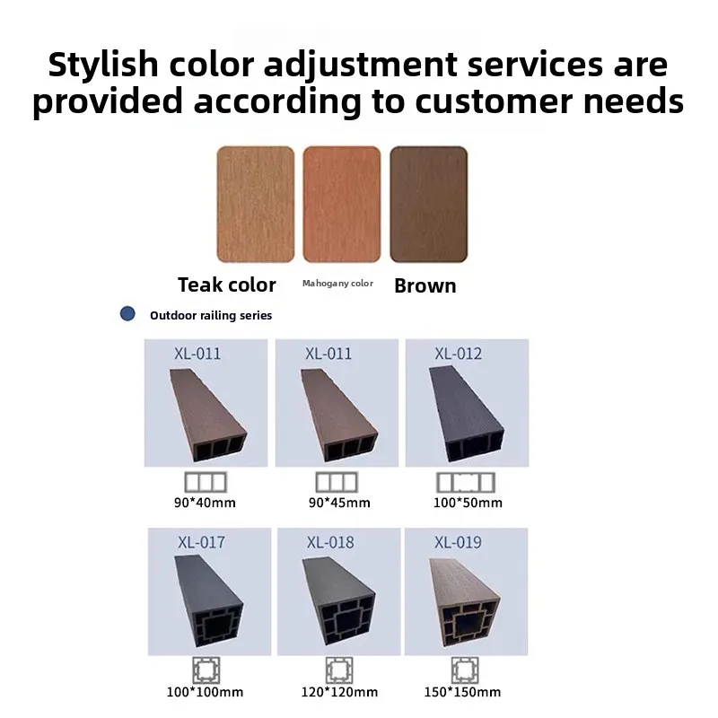 Maatwerk Moderne doe-het-zelf-installatie Buiten Hout-kunststof composietleuningen Anti-corrosie Waterdichte vangrails voor parken