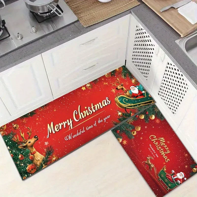 Christmas Kitchen Mat Home Decor Carpet for Living Room Kitchen Hallway Balcony Rugs Bath Non-slip Foot Pad Christmas Decoration