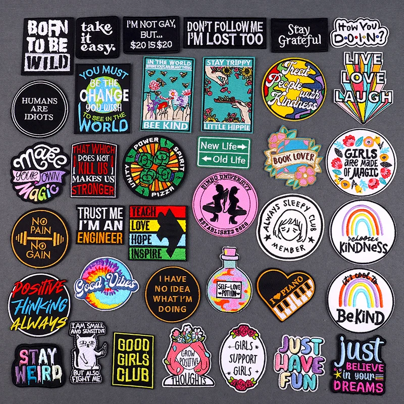 Optimistic Iron On Patches For Clothing Just Have Fun Embroidery Patches For Clothes Power Hope Applique Self-Love Sticker Badge