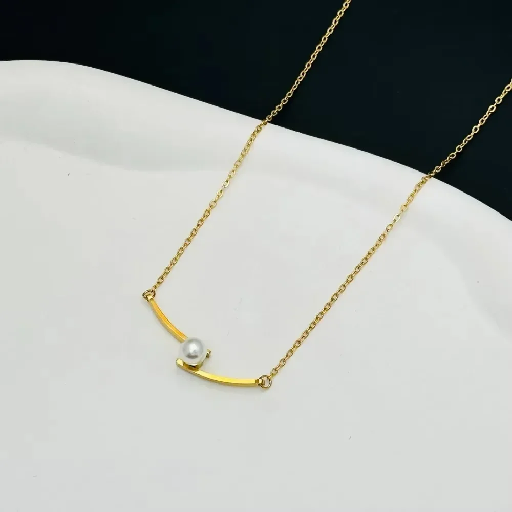 Original Design Stick Holder Pearl Pendant Necklace for Women Charm Trendy Stainless Steel Korea Collar Jewelry Colorfast Gift