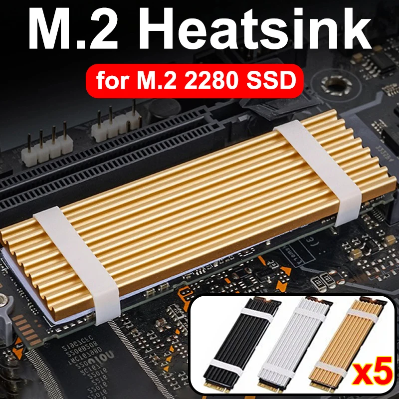 

1-5 упаковок Радиатор из алюминиевого сплава с термопрокладкой M.2 2280 SSD Комплект радиатора для ПК Компьютер Твердотельный жесткий диск Инструмент охлаждения
