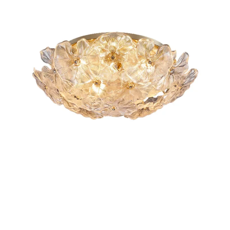 

Modern light luxury personalized lotus leaf glass ceiling light Nordic simple bedroom room light