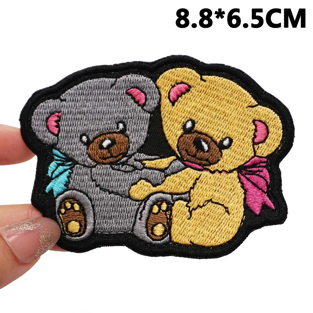 cute cuddling teddy bears  Embroidered Patches Applique Sewing Label punk biker Band Rock Clothes Badges with hook backing